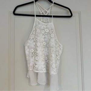 Hollister Lace Sheer Cropped Tank Strappy Floral White Size M